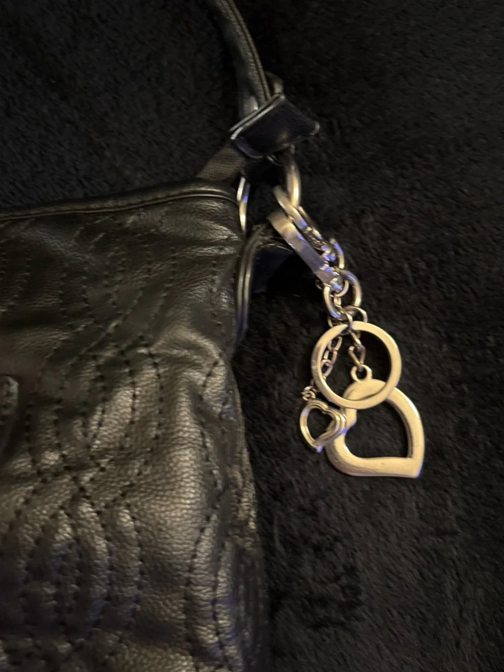 Black Quilted Tote with Heart Charm by B. Makowsky